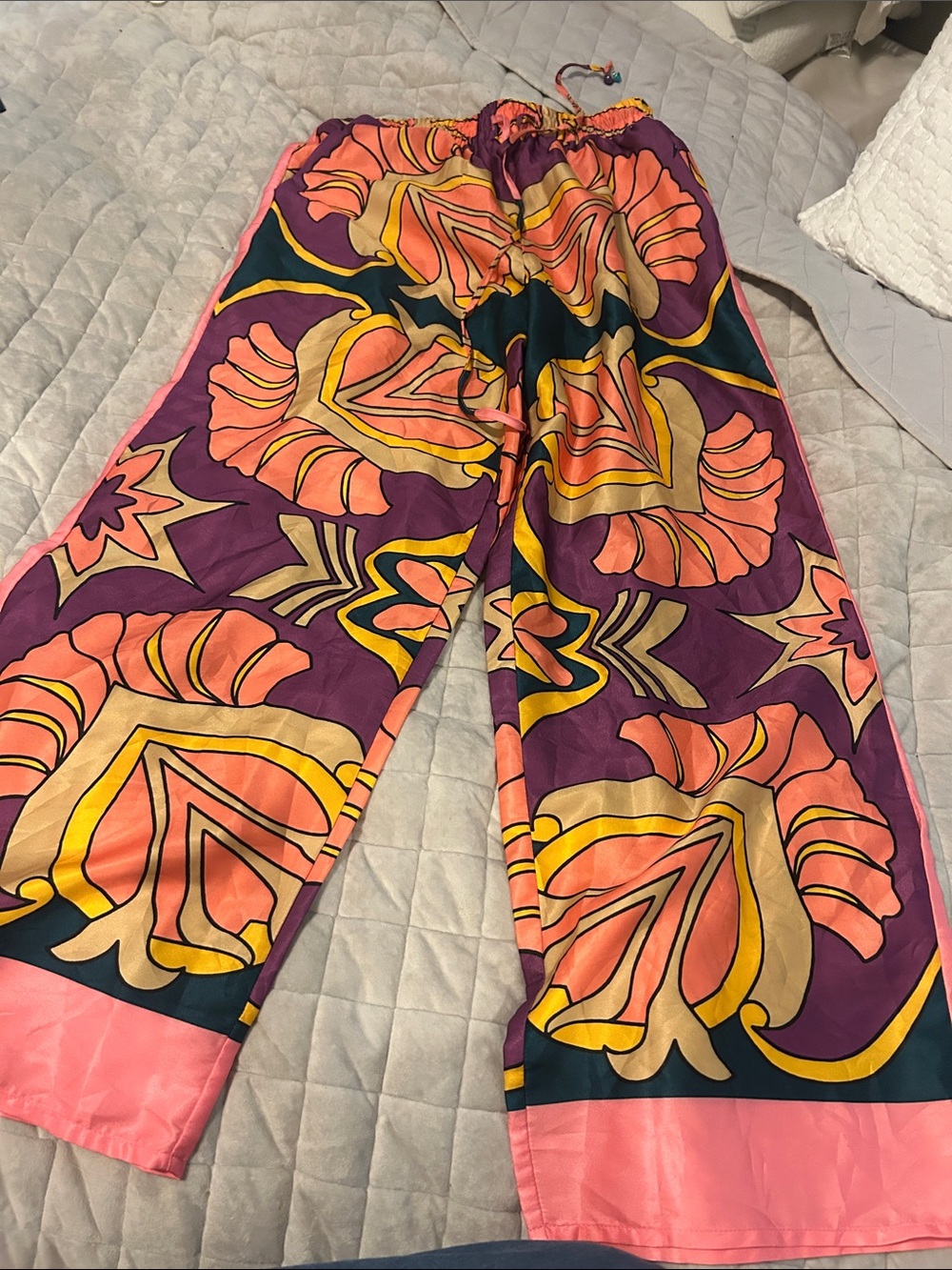 Fashion Nova Purple Wide-Leg Floral Pants with Pink & Yellow
